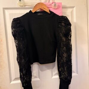 Ya Ya Club Black Lace Sleeve Blouse